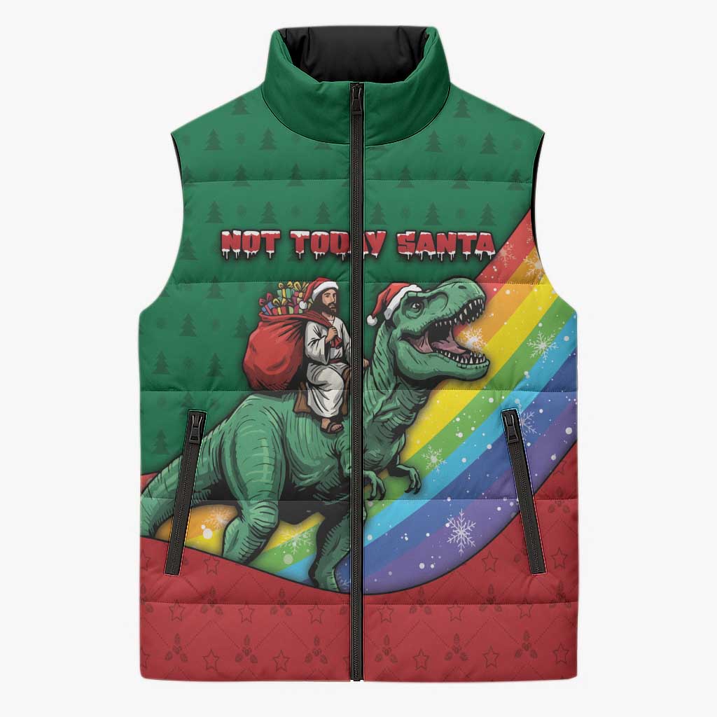 T Rex And Jesus Christmas Sleeveless Puffer Jacket Not Today Santa - Wonder Print Shop