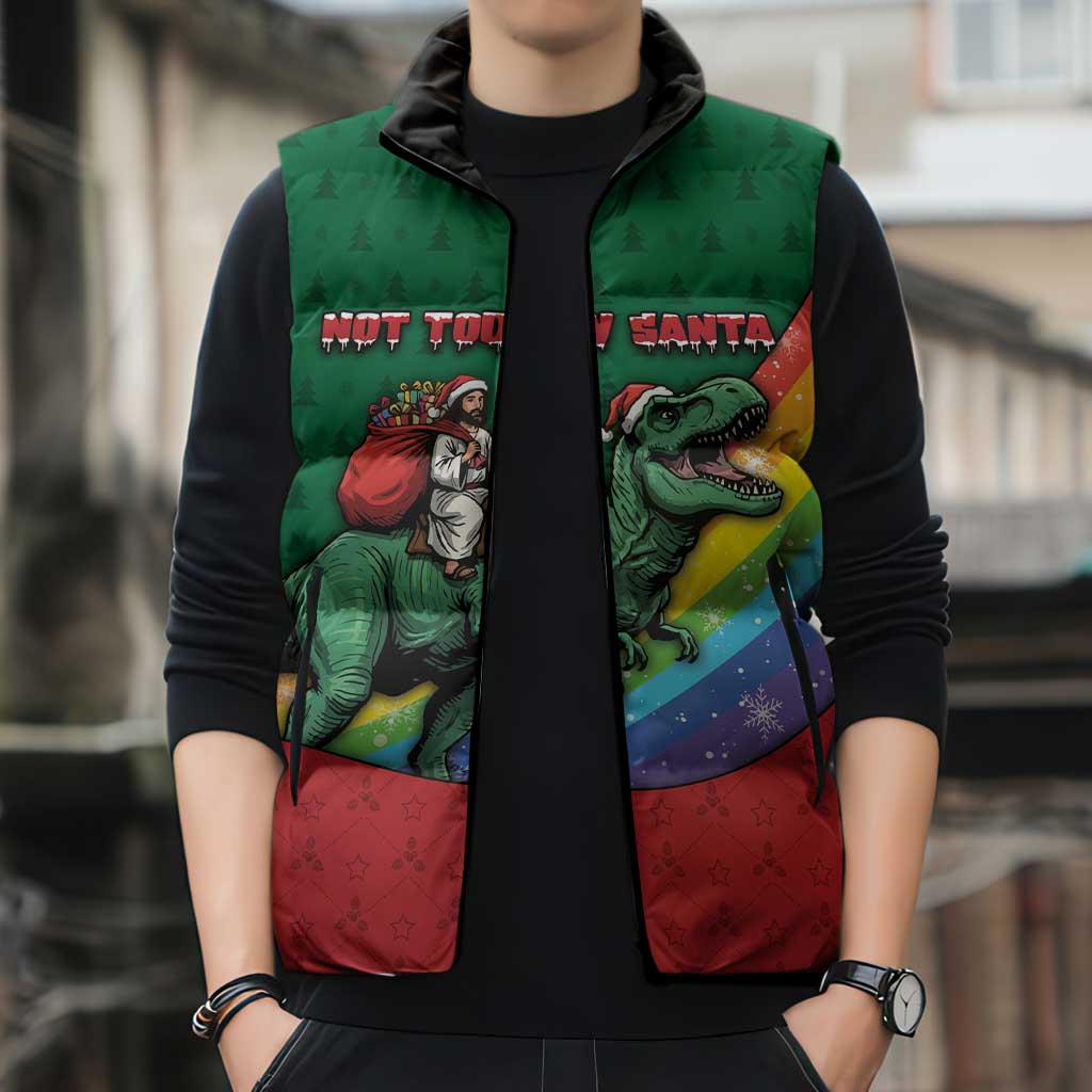 T Rex And Jesus Christmas Sleeveless Puffer Jacket Not Today Santa - Wonder Print Shop