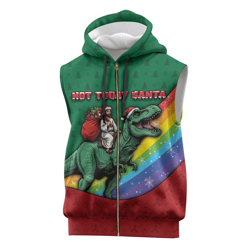 T Rex And Jesus Christmas Sleeveless Zip Hoodie Not Today Santa - Wonder Print Shop