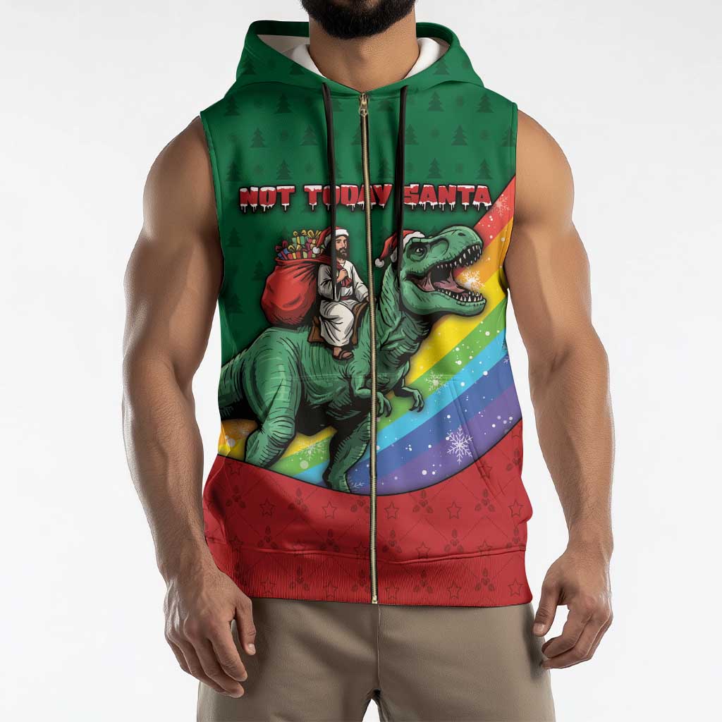 T Rex And Jesus Christmas Sleeveless Zip Hoodie Not Today Santa - Wonder Print Shop