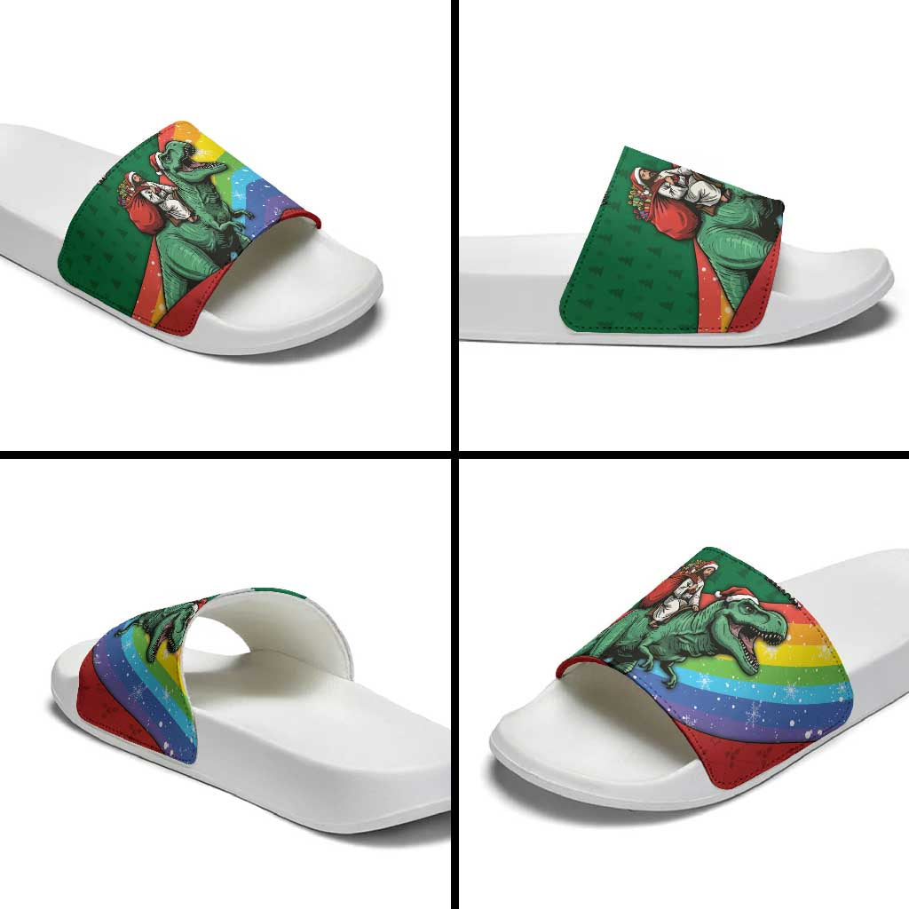 T Rex And Jesus Christmas Slide Sandals Not Today Santa - Wonder Print Shop