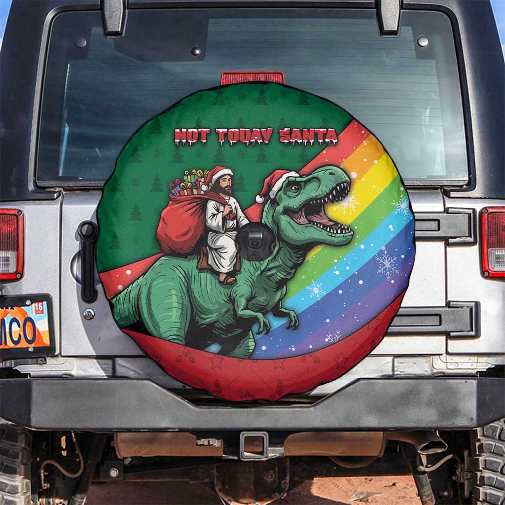 T Rex And Jesus Christmas Spare Tire Cover Not Today Santa - Wonder Print Shop