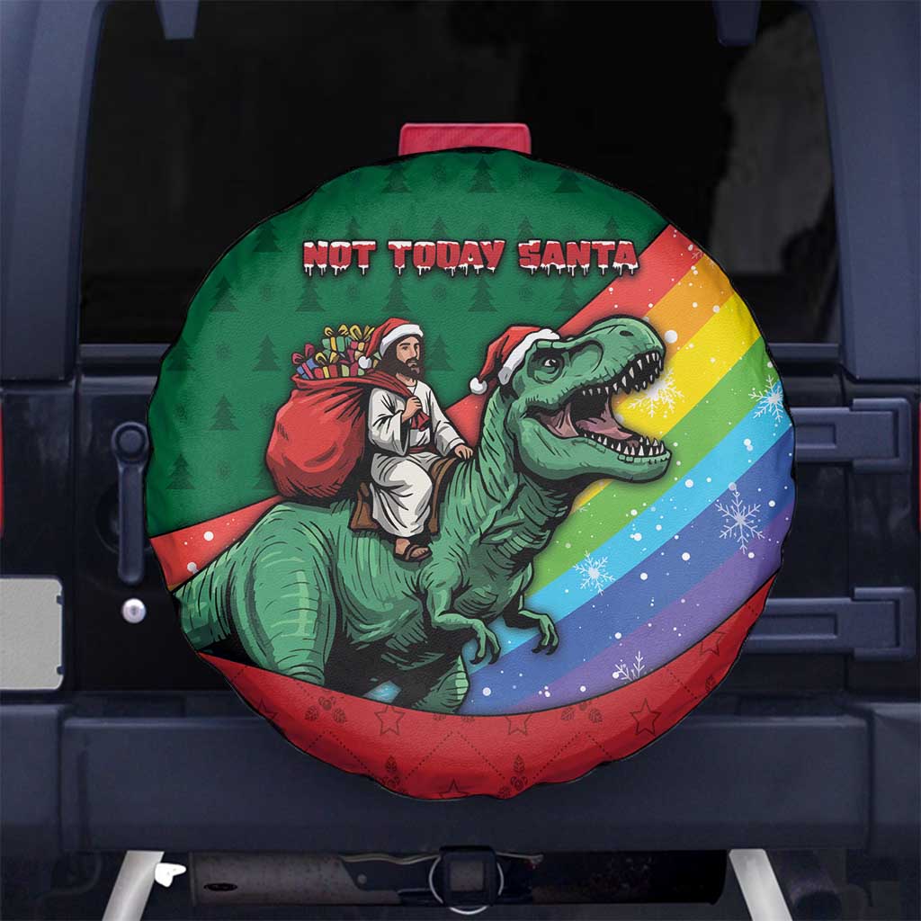 T Rex And Jesus Christmas Spare Tire Cover Not Today Santa - Wonder Print Shop