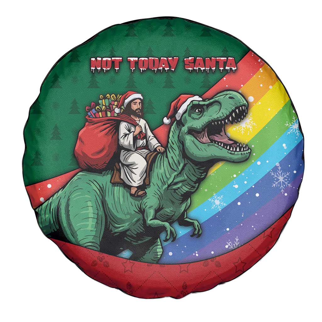 T Rex And Jesus Christmas Spare Tire Cover Not Today Santa - Wonder Print Shop