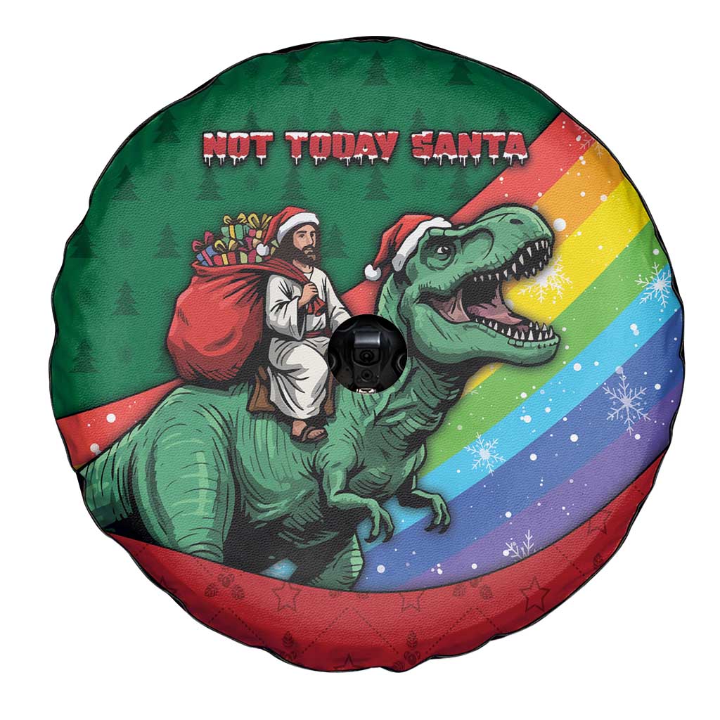 T Rex And Jesus Christmas Spare Tire Cover Not Today Santa - Wonder Print Shop