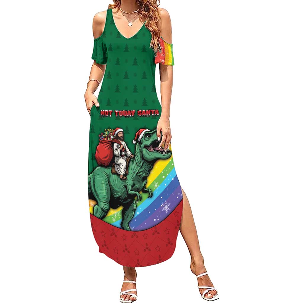 T Rex And Jesus Christmas Summer Maxi Dress Not Today Santa - Wonder Print Shop