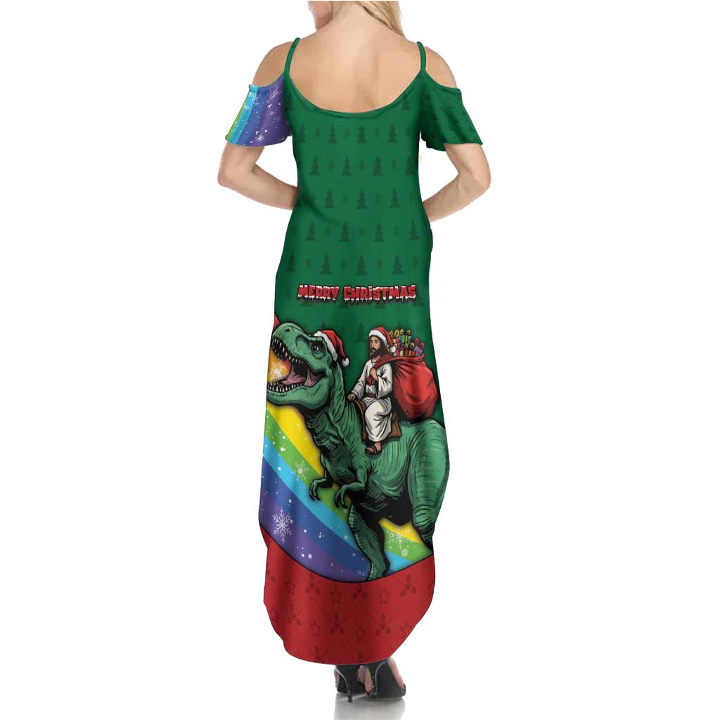 T Rex And Jesus Christmas Summer Maxi Dress Not Today Santa - Wonder Print Shop