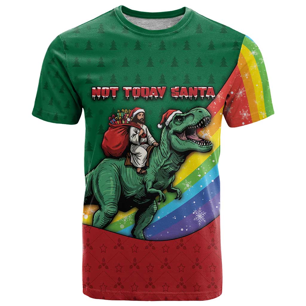 T Rex And Jesus Christmas T Shirt Not Today Santa - Wonder Print Shop