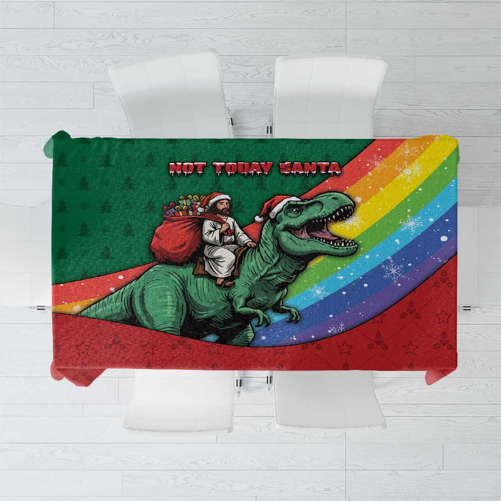 T Rex And Jesus Christmas Tablecloth Not Today Santa - Wonder Print Shop