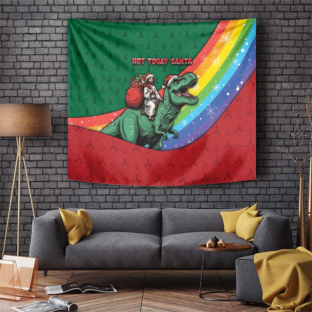 T Rex And Jesus Christmas Tapestry Not Today Santa - Wonder Print Shop