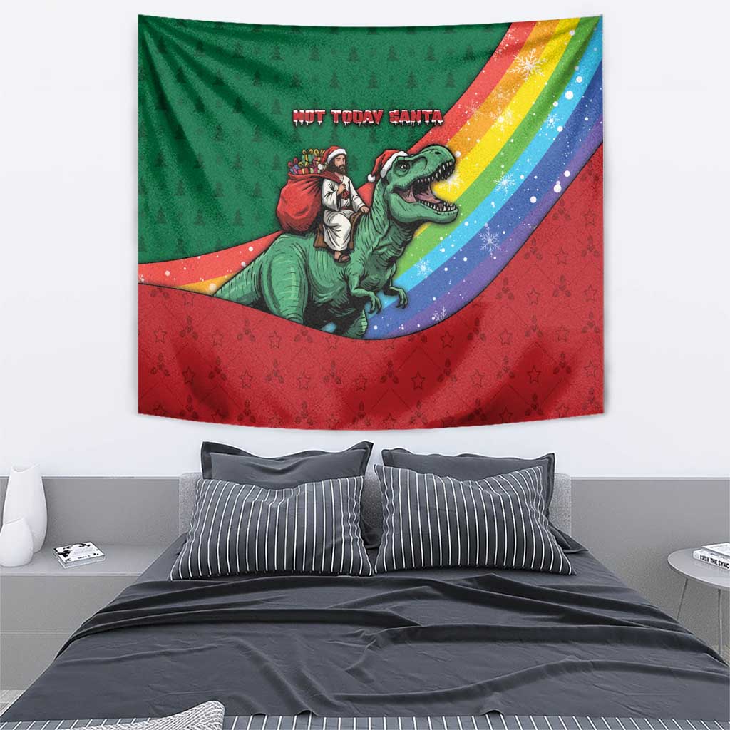 T Rex And Jesus Christmas Tapestry Not Today Santa - Wonder Print Shop