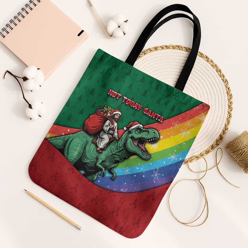 T Rex And Jesus Christmas Tote Bag Not Today Santa - Wonder Print Shop