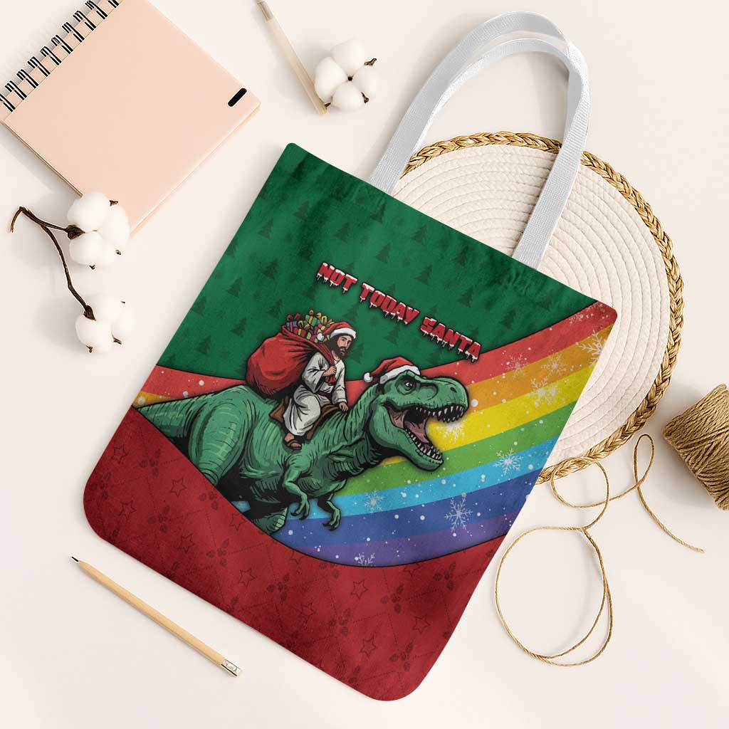 T Rex And Jesus Christmas Tote Bag Not Today Santa - Wonder Print Shop