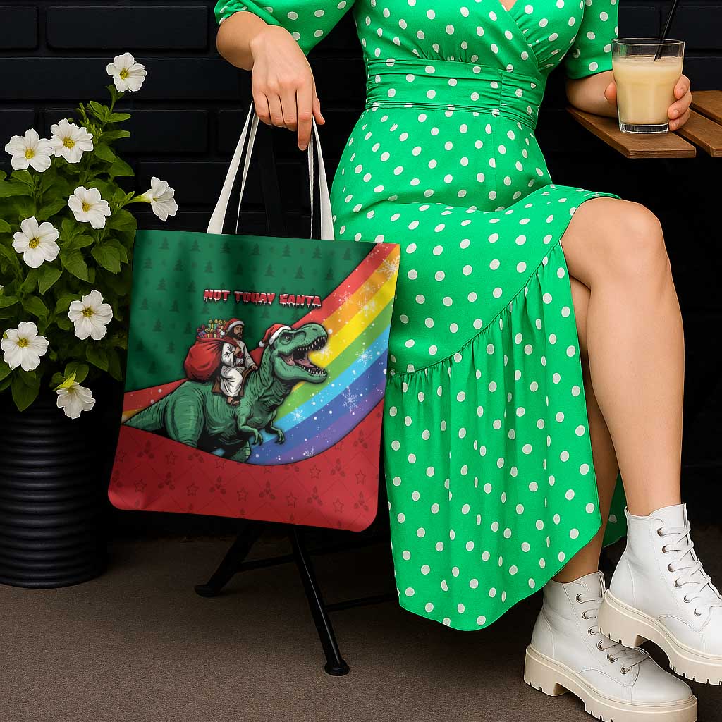 T Rex And Jesus Christmas Tote Bag Not Today Santa - Wonder Print Shop