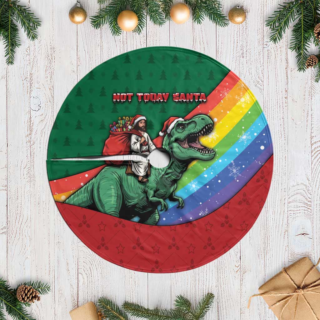 T Rex And Jesus Christmas Tree Skirt Not Today Santa - Wonder Print Shop