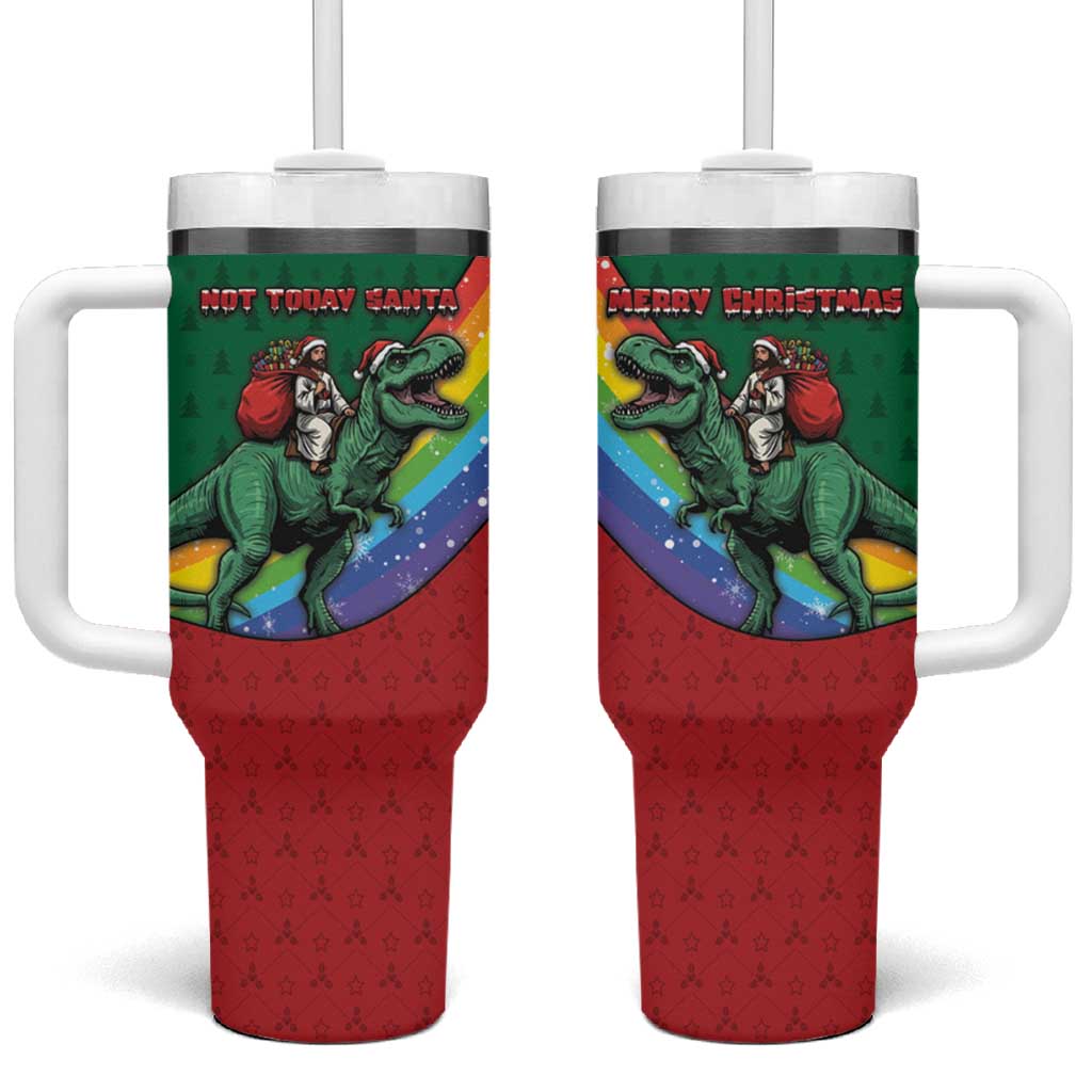 T Rex And Jesus Christmas Tumbler With Handle Not Today Santa - Wonder Print Shop
