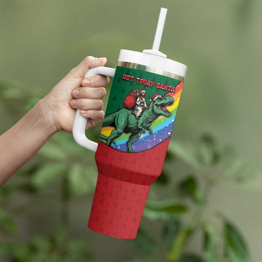 T Rex And Jesus Christmas Tumbler With Handle Not Today Santa - Wonder Print Shop