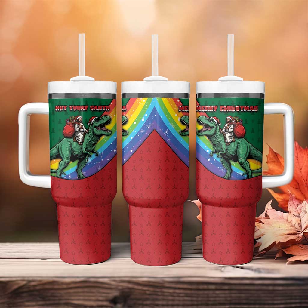 T Rex And Jesus Christmas Tumbler With Handle Not Today Santa - Wonder Print Shop