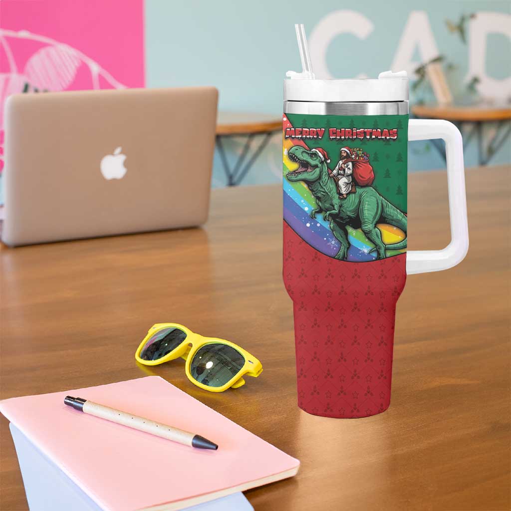 T Rex And Jesus Christmas Tumbler With Handle Not Today Santa - Wonder Print Shop