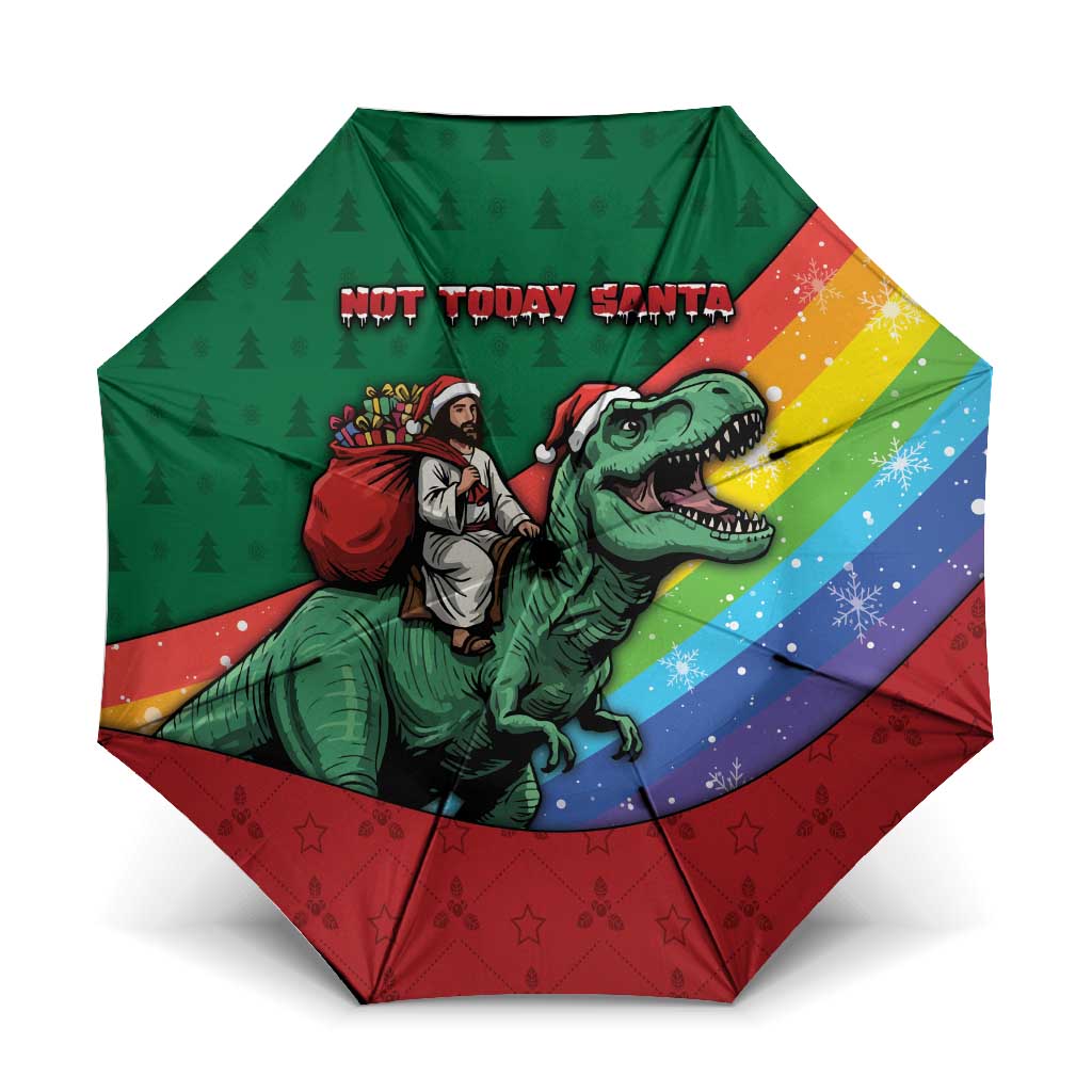T Rex And Jesus Christmas Umbrella Not Today Santa - Wonder Print Shop