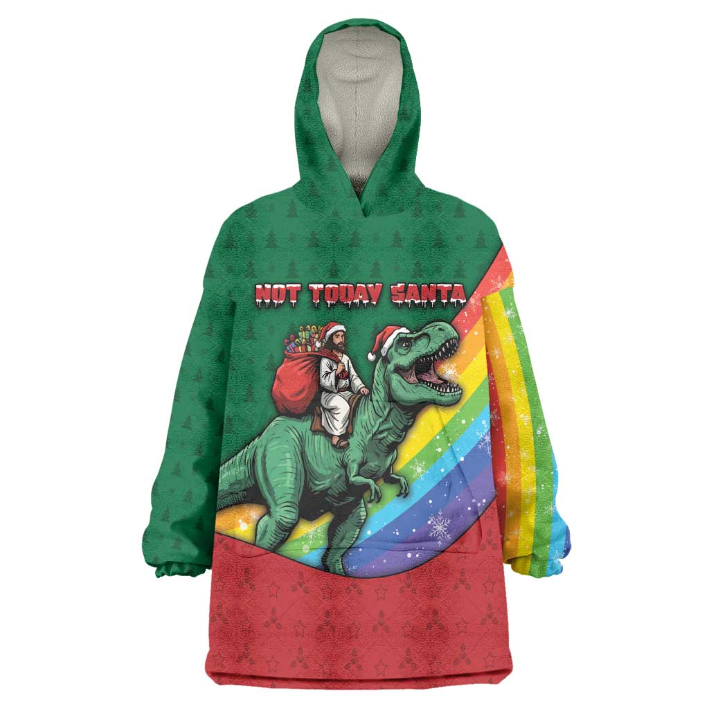 T Rex And Jesus Christmas Wearable Blanket Hoodie Not Today Santa - Wonder Print Shop