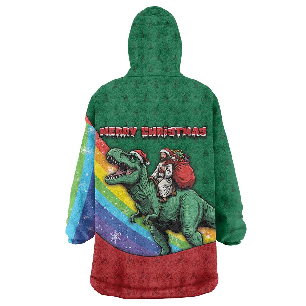 T Rex And Jesus Christmas Wearable Blanket Hoodie Not Today Santa - Wonder Print Shop