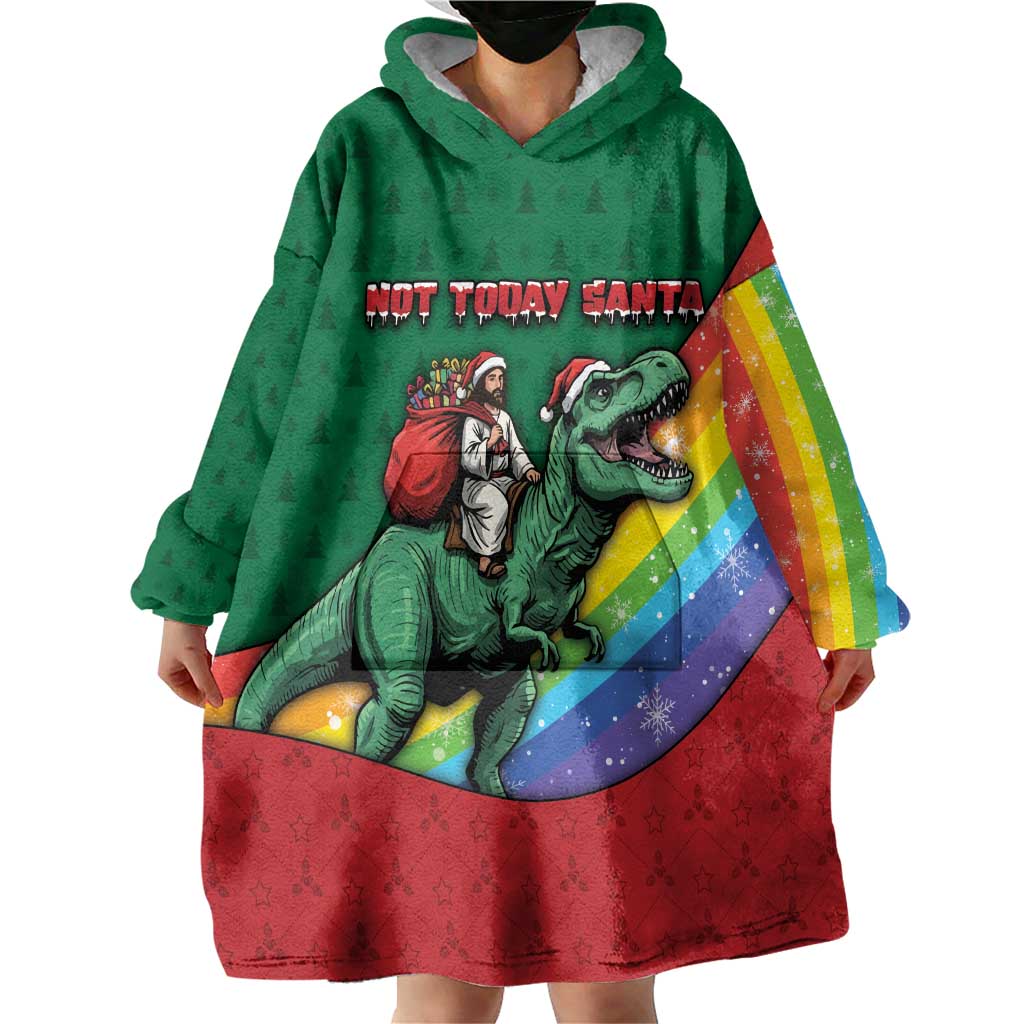 T Rex And Jesus Christmas Wearable Blanket Hoodie Not Today Santa - Wonder Print Shop