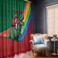 T Rex And Jesus Christmas Window Curtain Not Today Santa - Wonder Print Shop