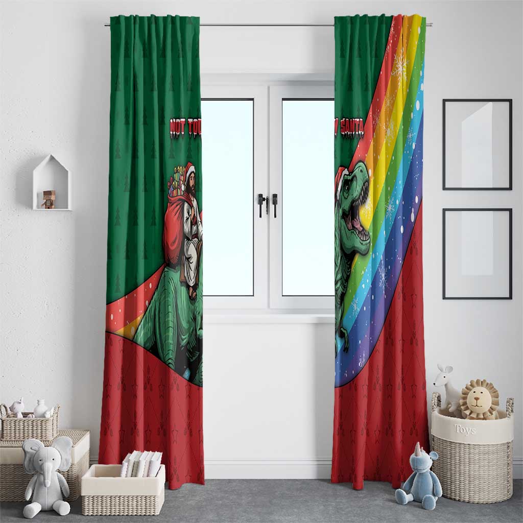 T Rex And Jesus Christmas Window Curtain Not Today Santa - Wonder Print Shop