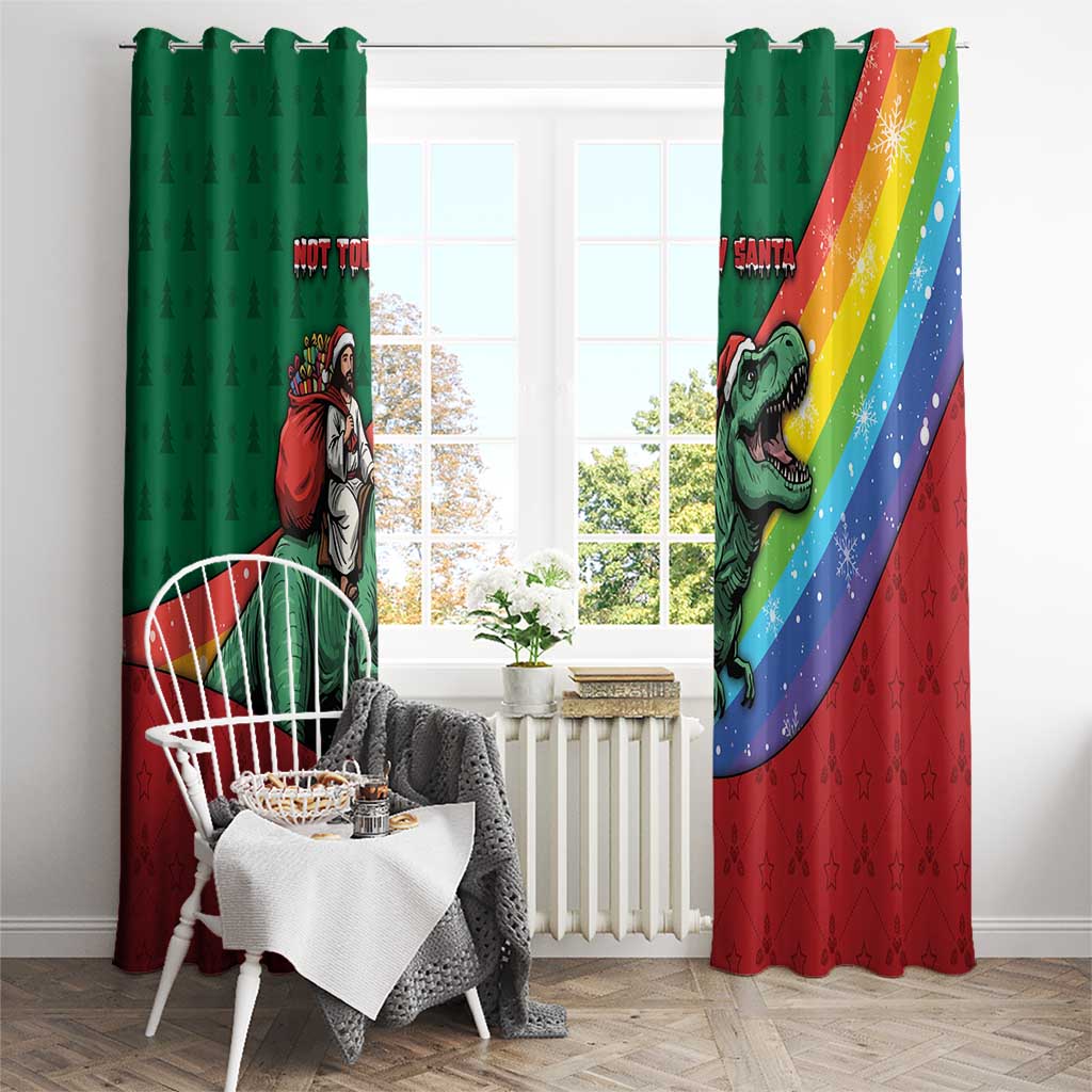 T Rex And Jesus Christmas Window Curtain Not Today Santa - Wonder Print Shop