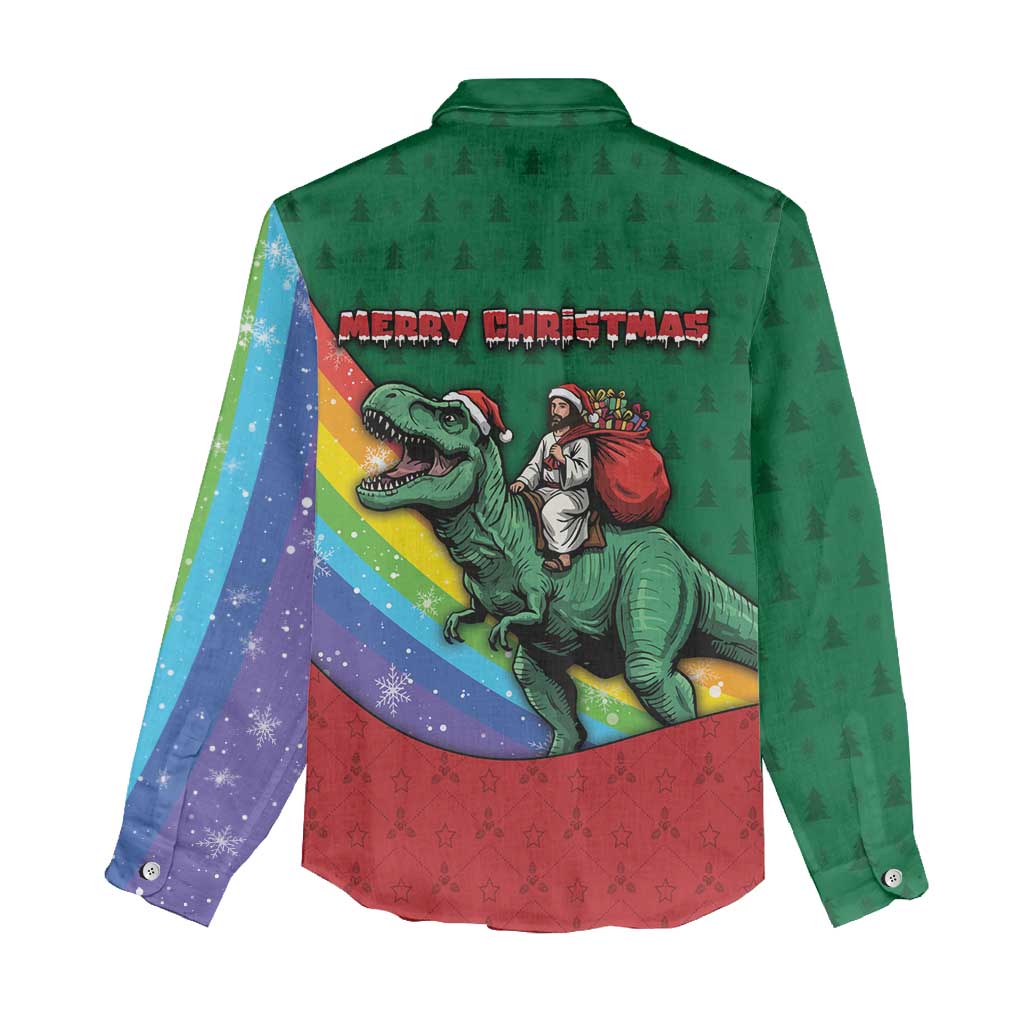 T Rex And Jesus Christmas Women Casual Shirt Not Today Santa - Wonder Print Shop