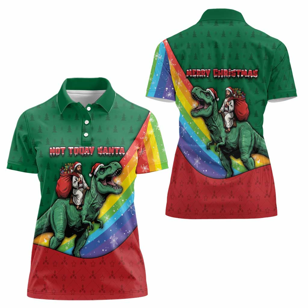 T Rex And Jesus Christmas Women Polo Shirt Not Today Santa - Wonder Print Shop