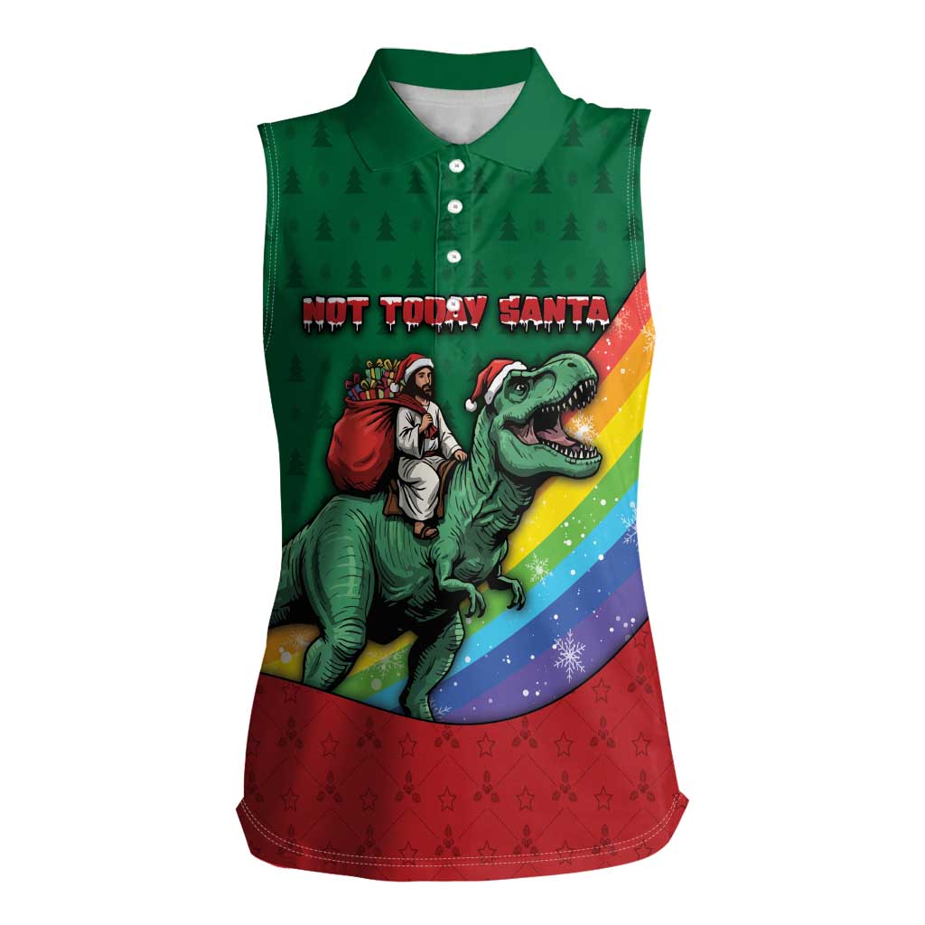 T Rex And Jesus Christmas Women Sleeveless Polo Shirt Not Today Santa - Wonder Print Shop