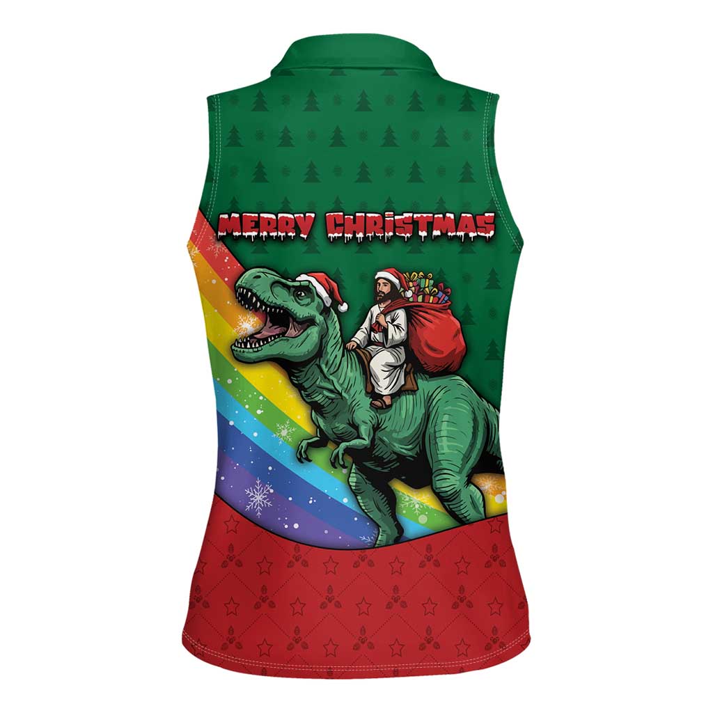 T Rex And Jesus Christmas Women Sleeveless Polo Shirt Not Today Santa - Wonder Print Shop