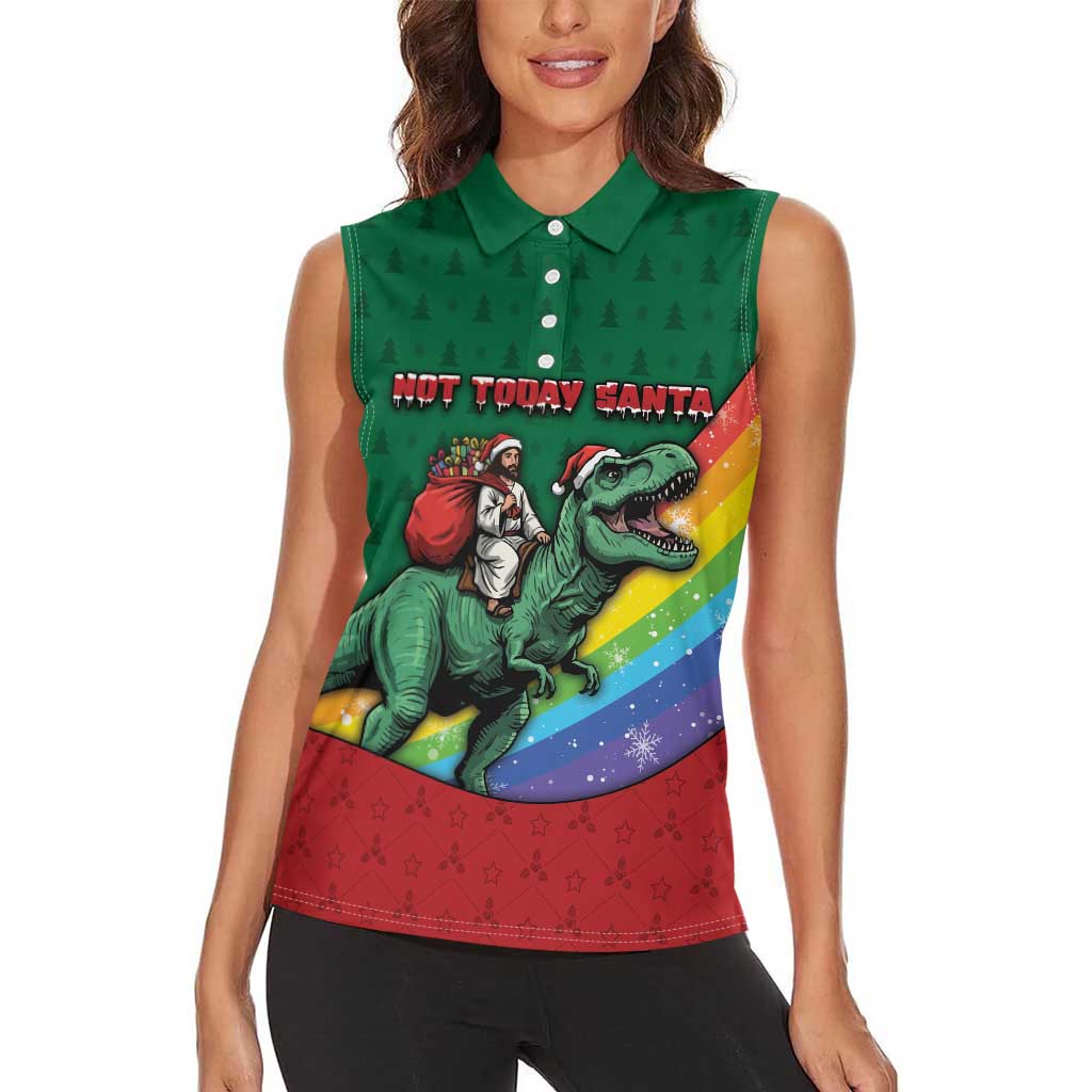 T Rex And Jesus Christmas Women Sleeveless Polo Shirt Not Today Santa - Wonder Print Shop