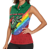 T Rex And Jesus Christmas Women Sleeveless Polo Shirt Not Today Santa - Wonder Print Shop
