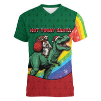 T Rex And Jesus Christmas Women V-Neck T-Shirt Not Today Santa - Wonder Print Shop
