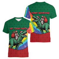 T Rex And Jesus Christmas Women V-Neck T-Shirt Not Today Santa - Wonder Print Shop