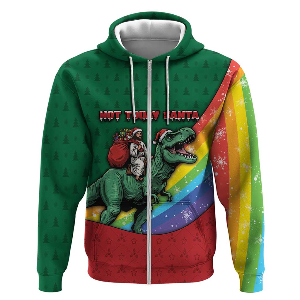 T Rex And Jesus Christmas Zip Hoodie Not Today Santa - Wonder Print Shop