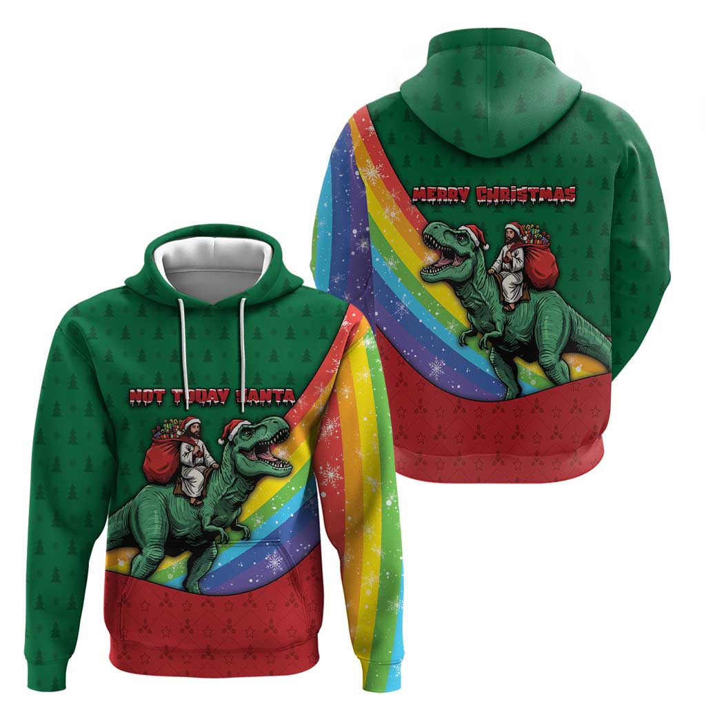 T Rex And Jesus Christmas Zip Hoodie Not Today Santa - Wonder Print Shop