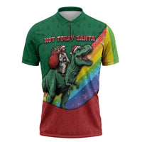T Rex And Jesus Christmas Zipper Polo Shirt Not Today Santa - Wonder Print Shop