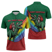 T Rex And Jesus Christmas Zipper Polo Shirt Not Today Santa - Wonder Print Shop