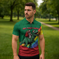 T Rex And Jesus Christmas Zipper Polo Shirt Not Today Santa - Wonder Print Shop