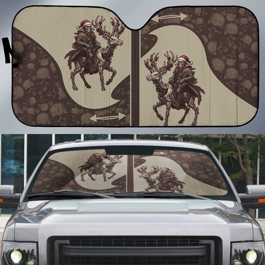 Western Yoke Auto Sun Shade Skeleton Cowboy Santa On A Reindeer - Wonder Print Shop