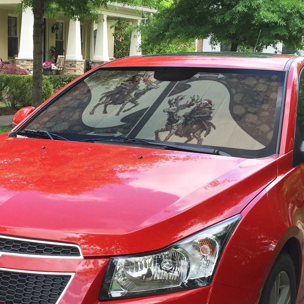 Western Yoke Auto Sun Shade Skeleton Cowboy Santa On A Reindeer - Wonder Print Shop