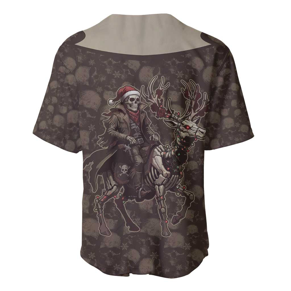 Western Yoke Baseball Jersey Skeleton Cowboy Santa On A Reindeer - Wonder Print Shop