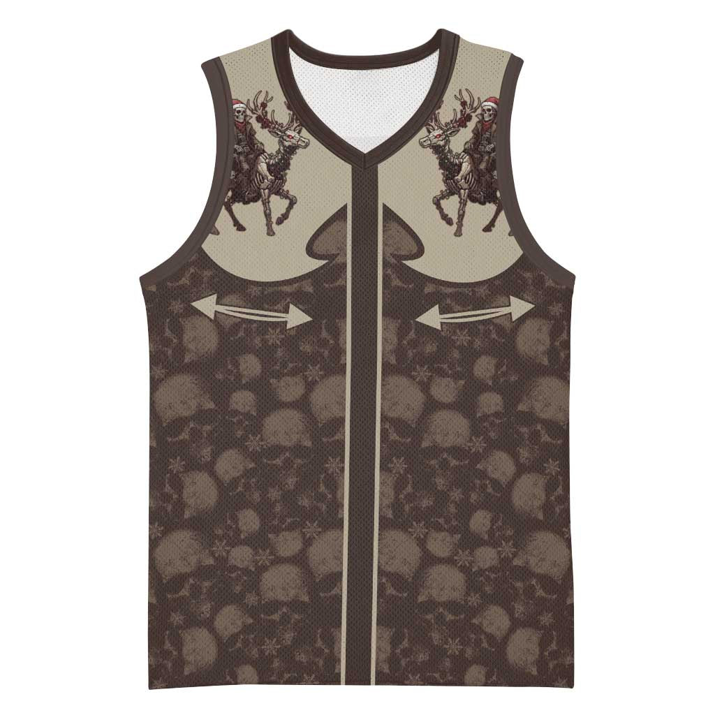 Western Yoke Basketball Jersey Skeleton Cowboy Santa On A Reindeer - Wonder Print Shop