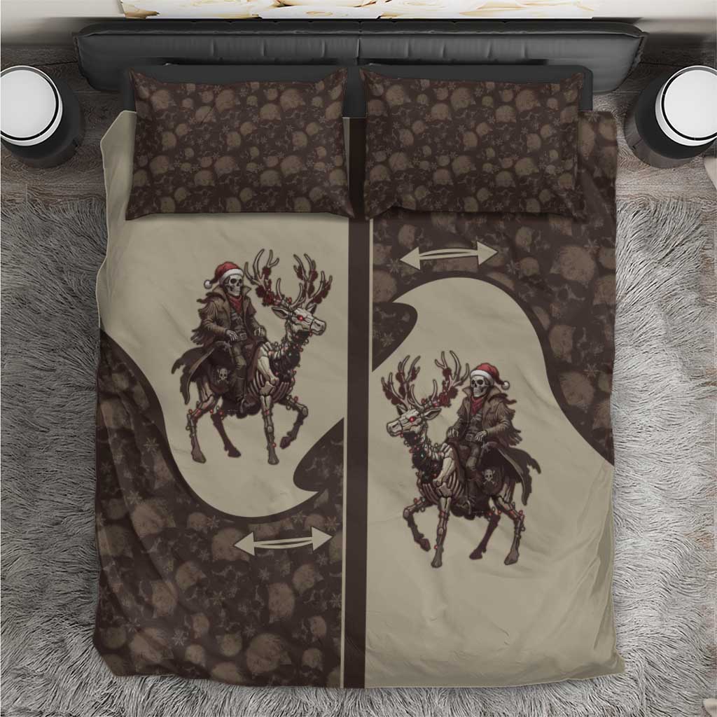 Western Yoke Bedding Set Skeleton Cowboy Santa On A Reindeer - Wonder Print Shop