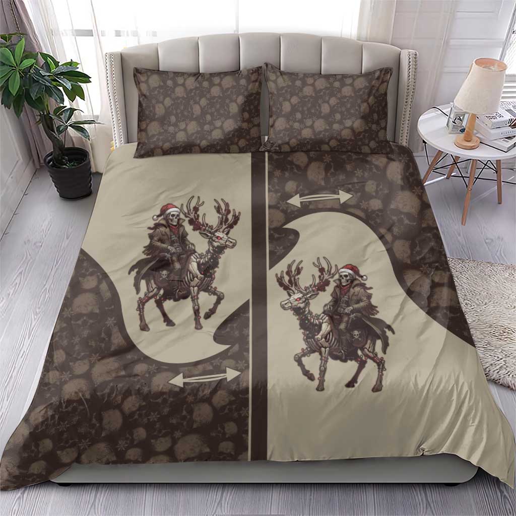 Western Yoke Bedding Set Skeleton Cowboy Santa On A Reindeer - Wonder Print Shop