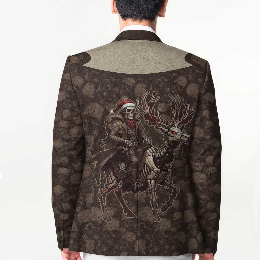Western Yoke Blazer Skeleton Cowboy Santa On A Reindeer - Wonder Print Shop